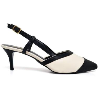 Imagem de Scarpin Slingback Salto Baixo Napa Preto/Off White - Ellas Online, 36,