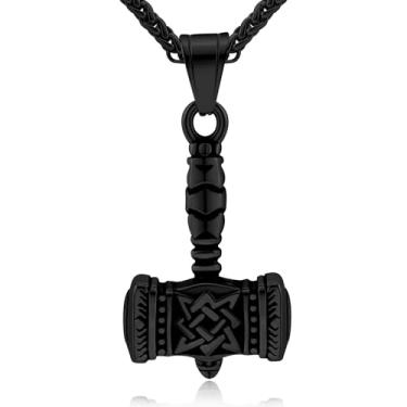 Imagem de Oaldilee Colar masculino nórdico viking Mjolnir Thor martelo para homens, pingente de amuleto nórdico Valknut banhado a ouro 18 quilates de aço inoxidável com corrente de trigo, caixa de presente, Aço
