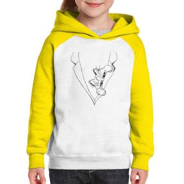 Imagem de Moletom Infantil Gato no terno - Foca na Moda, Branco, Amarelo, 4
