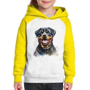 Imagem de Moletom Infantil Cachorro Rottweiler - Foca na Moda, Branco, Amarelo, 