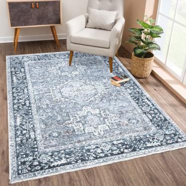 Imagem de Bloom Rugs Tapete lavável antiderrapante 2x3 - Tapete de área oriental tradicional azul marinho para sala de estar, quarto, sala de jantar e cozinha - Tamanho exato: 5 x 7 cm