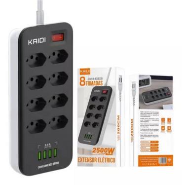 Imagem de Extensor Elétrica Filtro Linha 8 Tomadas Com 4usb 2m