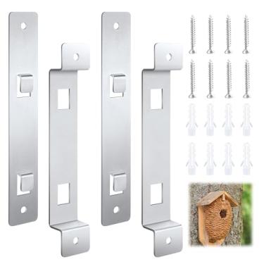 Imagem de 2 conjuntos de suportes de casa de pássaros, suporte de montagem de casa de pássaro de aço com parafusos e âncoras de drywall, placa de montagem para pendurar casas de pássaros para guardar caixas de