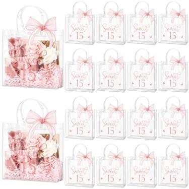 Imagem de Sweetude 18 peças de sacos de presente de aniversário de 15 anos para meninas, lembrancinhas de festa de quinze anos, bolsa de presente de aniversário de 15 anos com alças e laços para celebração