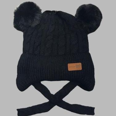 Imagem de Gorro/Touca Infantil com dois pompom Amarrar liso Forrada Por Dentro p
