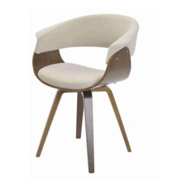 Imagem de Cadeira Com Braço Giratória Betina Rivatti Estrutura Em Madeira E Revestimento Linho Creme