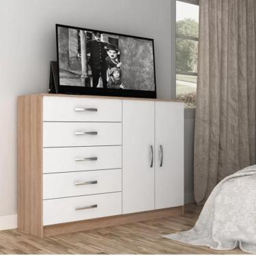 Imagem de Cômoda Austin 2 Portas 5 Gavetas - Branco / Demolição Branco / Demolição
