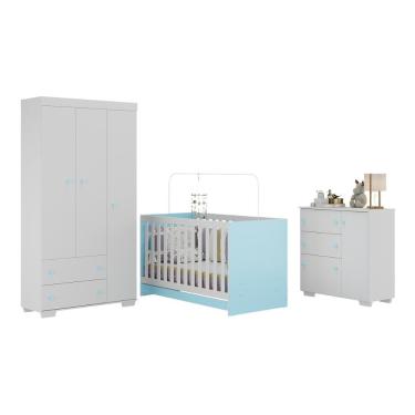 Imagem de Quarto Infantil Completo Com Colchão Incluso Algodão Doce Multimóveis Mp4253 Branco/azul