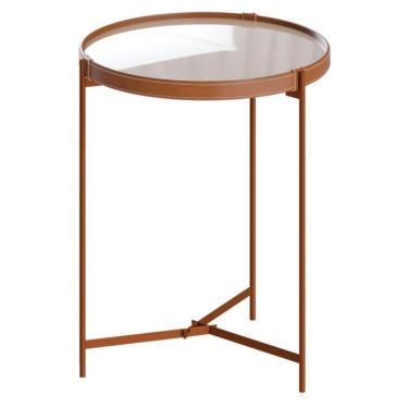 Imagem de Mesa Lateral Aqua Pequena Com Vidro Off White Cobre - Imcal