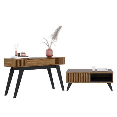 Imagem de Sala De Estar Com Aparador Rivieira E Mesa De Centro Jeri Noce Milano Preto - Pr Móveis Noce Milano Preto