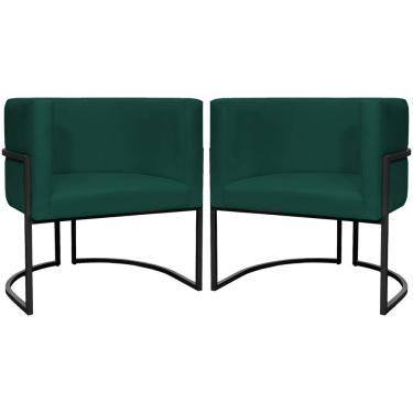 Imagem de Kit 2 Poltronas Luna Suede Cores Base De Ferro Preta - Verde, Suede