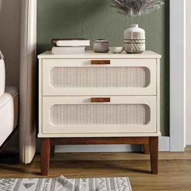 Imagem de Mesa De Cabeceira 2 Gavetas Santorini Off White 60 Cm Com Tela Indiana - Off White