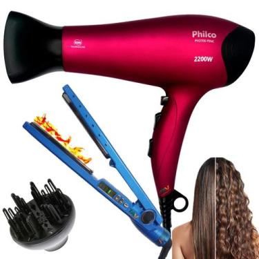 Imagem de Kit secador de cabelo pro e difusor e chapinha com selagem - Philco, B