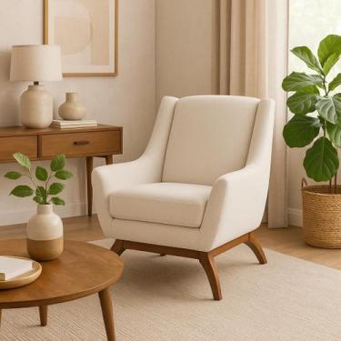 Imagem de Poltrona Dekorien Juliet Linho Premium Alto Acabamento, Linho Cru