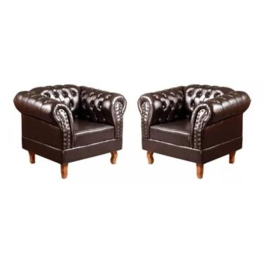 Imagem de Kit 2 Poltronas Chesterfield Dom Pedro Vintage Retrô Capitonê Couro Marrom