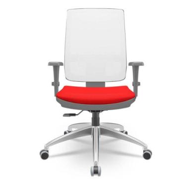 Imagem de Cadeira Brizza Diretor Grafite Tela Branca Assento Aero Vermelho Base 