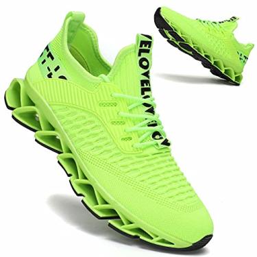 Imagem de Vooncosir Tênis masculino fashion de malha respirável para corrida com lâmina antiderrapante, sola macia, casual, atlético, caminhada, 17 fluorescentes/verde, 7