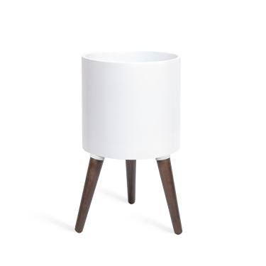 Imagem de Vaso para plantas altas com suporte, vaso de plantas resistente com orifício de drenagem, médio, branco fosco