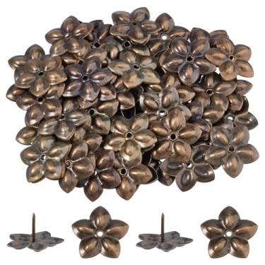Imagem de SUPERFINDINGS 100 peças de tachas de estofamento flor vintage pregos de estofamento bronze antigo tachas decorativas de sofá unhas de espuma para decoração de móveis de cama de cadeira