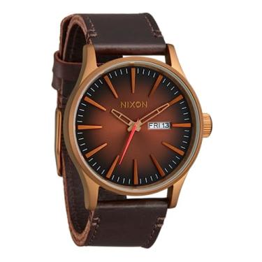 Imagem de Nixon Relógio masculino A105 Sentry 42 mm de couro de aço inoxidável com movimento de quartzo, Bronze / Preto, One Size, Couro Sentinela