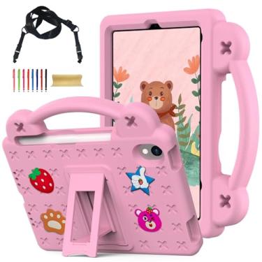 Imagem de Capa para iPad Mini 7 A17, iPad Mini 6, alça de ombro à prova de choque fofas figuras DIY design alça suporte capa protetora resistente para Apple iPad Mini 7ª 6ª geração 21.1 cm, rosa