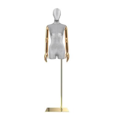 Imagem de Mannequin Torso de veludo para manequins humanos de varejo, braço removível e giratório, adequado para lojas de roupas, butiques(Gray)