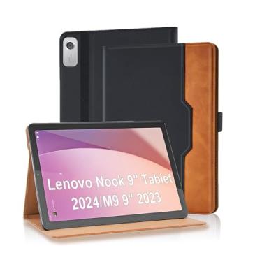 Imagem de Varohix Capa para tablet Lenovo Nook 22.9 cm 2024 / Lenovo Tab M9 TB-310FU 2023 suporte multi-ângulo flip capa fólio couro PU com bolso para cartão Tab M9 capa, preta