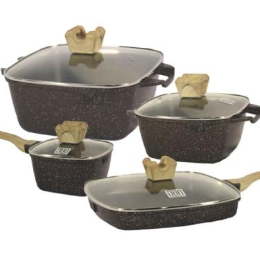 Imagem de Jogo Panelas Indução Antiaderente Revestimento Mármore Cerâmico Cook Style peças 4 Marrom