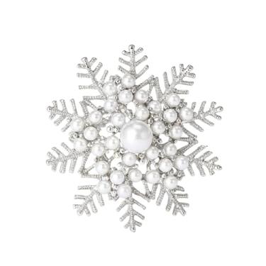 Imagem de Broche de floco de neve de inverno pérola terno delicado broche de lapela corpete crachá vestido flores declaração de casamento festival festa formatura natal aniversário joias presente presente amigo