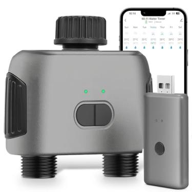 Imagem de Temporizador Irrigação, Rega Inteligente, Sistema de Rega Automático com Controlo Remoto WiFi e Controlo Duplo em Duas Vias, Compatível para Zigbee, para Vegetais de Jardim/Estufa/Relvado/Pomar