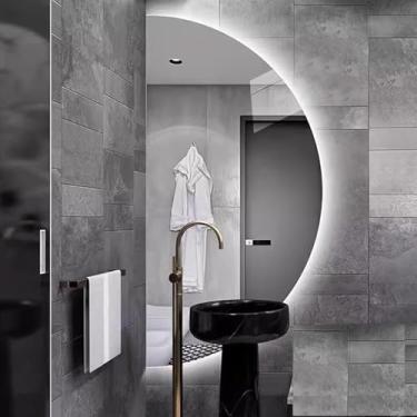 Imagem de Espelho De Banheiro Inteligente Com Luzes, Espelho De Vaidade Led Meia Lua, Escurecimento, Anti-embaçante, Espelho De Parede Para Sala De Estar, Banheiro, Quarto, Entrada, Left Cut, 50*100CM/40*20IN