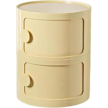 Imagem de Mesa De Cabeceira Redonda Com Gavetas, Pequena Mesa De Cabeceira Com Armazenamento, Armário De Armazenamento Com Portas De Correr, Mesa De Cabeceira Estreita, Baú De Mesa De, Yellow, 4 tier