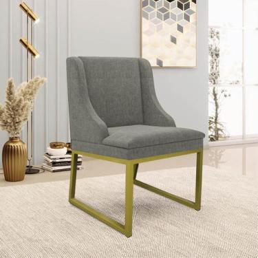 Imagem de Cadeira Sala de Jantar Industrial Dourado Liz Linho Grafite D03 - D'Ro