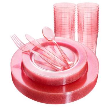 Imagem de Conjunto de louças descartáveis DayAmmi Pink com glitter 150 unidades