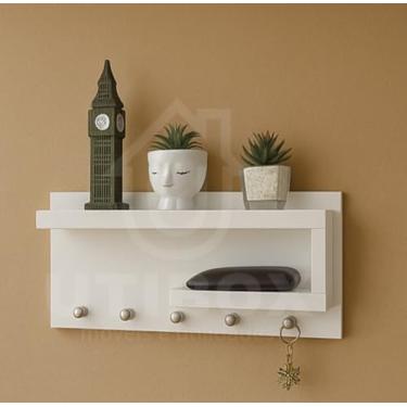 Imagem de Porta Chaves de MDF com Prateleiras e Ganchos (branco)