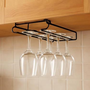 Imagem de Suporte para Taças de Vinho, Organizador Suspenso de Aço para Armário, Capacidade 6 Taças, Preto