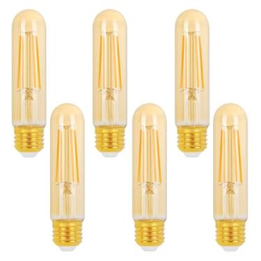 Imagem de Decoaui Lâmpadas LED E26 T10, lâmpadas Edison tubulares vintage, 4W (equivalente a 40 Watts) regulável, vidro âmbar, pacote com 6