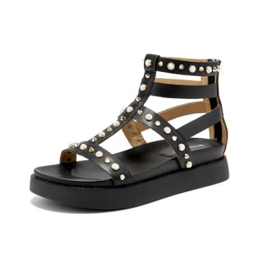 Imagem de BEAU TODAY Sandálias femininas gladiadoras, sandálias femininas cravejadas de plataforma, sapatos de caminhada de couro confortáveis, sapatos femininos de praia de verão elegantes e casuais para