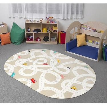 Imagem de STARUIA Tapete infantil pequeno para quarto de crianças, tapete lavável para berçário de bebê, tapete antiderrapante para sala de jogos, tapete de brincar de trânsito caramelo macio e divertido para