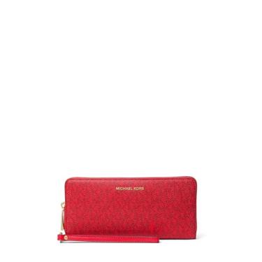 Imagem de Michael Kors Jet Set Travel Continental, ferragens douradas/tonal MK Signature Coated Twill/Crimson Multi