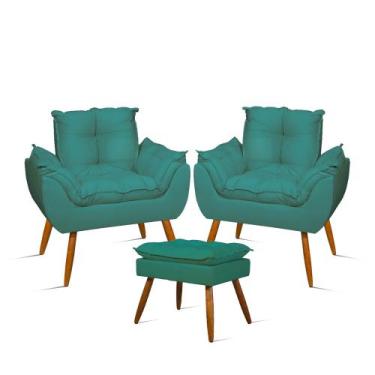 Imagem de Kit 2 Poltrona Decorativa Escritório Luxo + Puff Apoio Pés - Straso, A