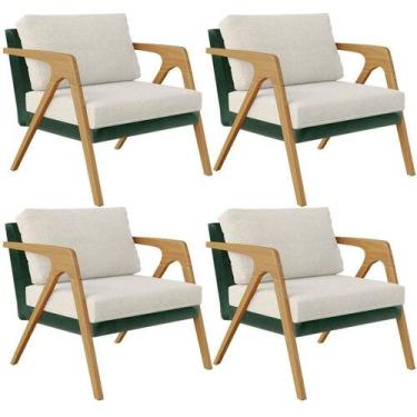 Imagem de Kit 04 Poltronas Pietra Facto Verde Musgo Linho Champagne - LYAM DECOR