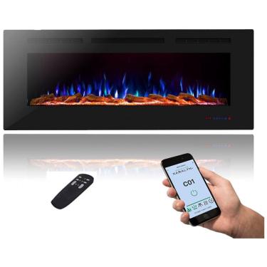 Imagem de Lareira Elétrica de Embutir A54x137L com Controle Remoto e APP para Celular, 110V, Masarflame, Preta