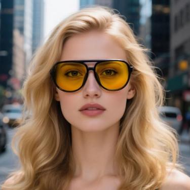 Imagem de Óculos de sol aviador para mulheres, armação leve de resina com lentes de policarbonato para proteção UV e uso ao ar livre, Preto