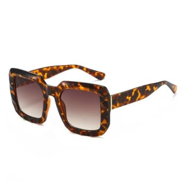 Imagem de Óculos de sol femininos retrô com gradiente, design moderno e com contraste de cores, clássico, simples e casual, masculino, UV400 (café leopardo)