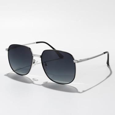Imagem de Óculos de sol redondos clássicos polarizados para homens, armação redonda, proteção UV para dirigir, golfe, atividades ao ar livre, Armação preta e prateada/lente gradiente cinza, Lens Width: 58