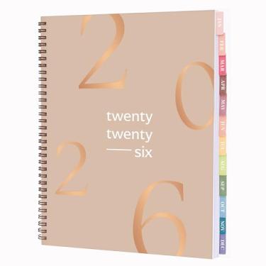 Imagem de Agenda Rileys 2026, agenda com visualização semanal e mensal, agenda diária e agenda anual, encadernado em espiral com abas, notas, objetivos e feriados (boia, bege, 21,5 x 28 cm)