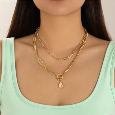 Imagem de Conjunto de colar em camadas para mulheres, pingente de estrela e planeta, corrente multicamadas, bijuteria, acessórios modernos para festas, 17.72inch, Liga de aço, Sem Pedra Preciosa