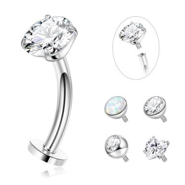Imagem de YOVORO 14G G23 Anel de umbigo flutuante de titânio puro para mulheres com costas planas Petite anel de umbigo hipoalergênico com rosca interna opala CZ bola piercing de barriga joia 6-16 mm, Bar