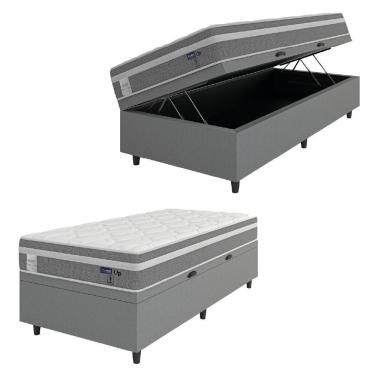 Imagem de Cama Box Baú Colchão Solteiro Molas Ensacadas Euro In Up 88x188x67cm Cinza - Branco Probel Cinza